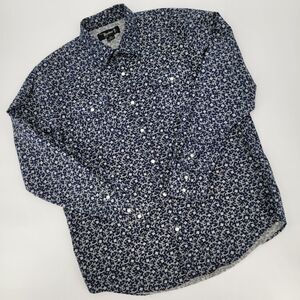 Ryder Mens Large Navy Blue Floral Paisley Long Sleeve Pearl Snap Western Shirt